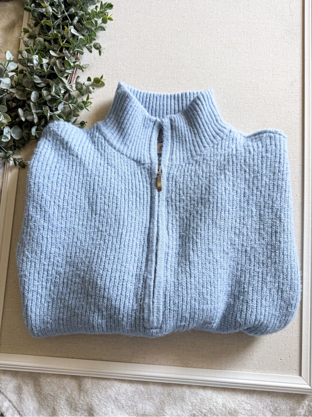 Style & Co Blue Quarter Zip Sweater Ribbed Knit Collared Pullover Size M